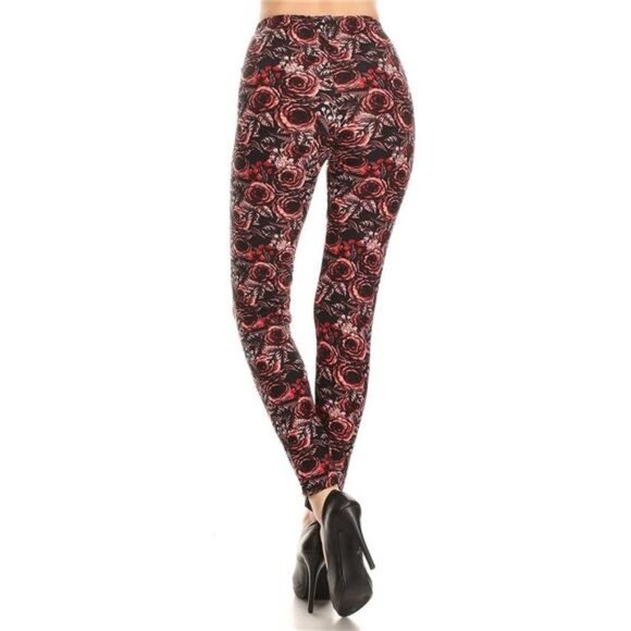 Multicolor Boho Rose Floral Printed Leggings Tights High Waisted  Leggings - Picture 3 of 4